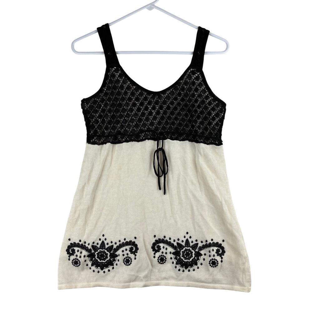 Glimmer JJ Basics Y2k Babydoll Crochet Tank Womens Large Knit Floral Embroidered